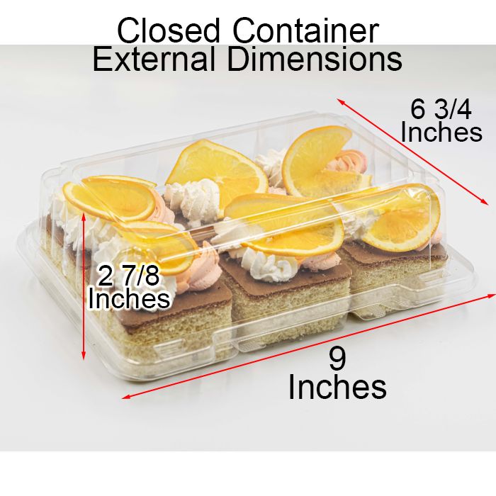 6 Compartment Mini 2.5 Cake Squares Plastic Container - 200/Case