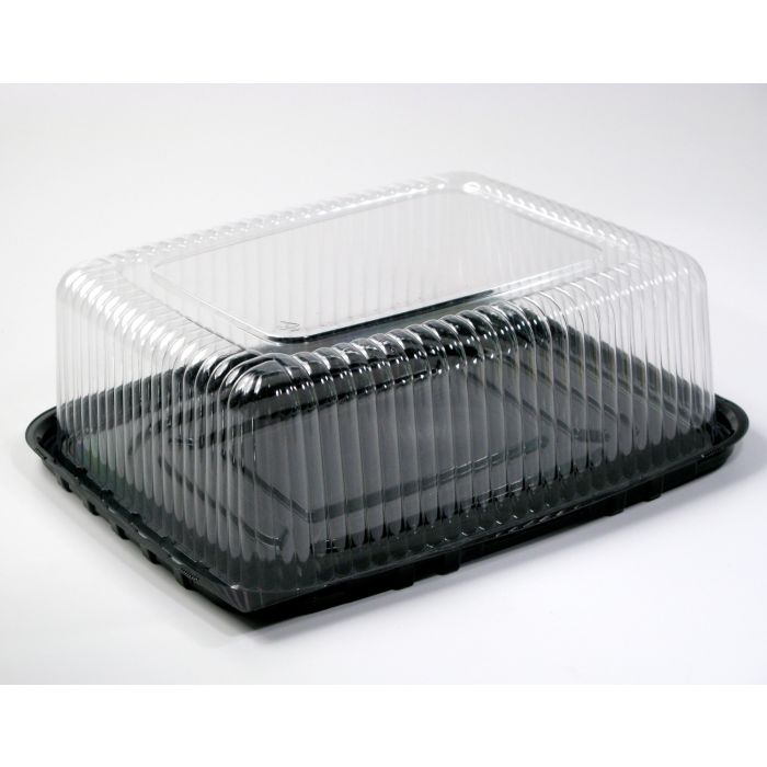 1/8 Sheet Cake Shallow Clear Dome, Black Base - 100/Case