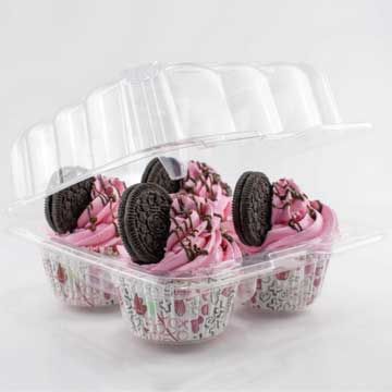 4 Cavity Stackable Cupcake Container with Deep Dome - 50/Pack