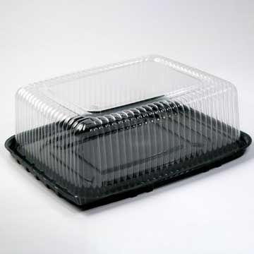 1/8 Sheet Cakes Shallow Clear Dome, Black Base - 100/Case