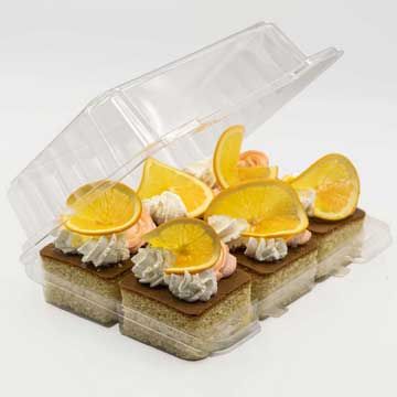 6 Compartment Mini 2.5" Cake Squares Plastic Container - 200/Case