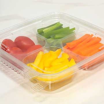 Tamper Evident 6" x 6" Footprint Clear Plastic Container With 4 Equal Compartments - 252/Case 