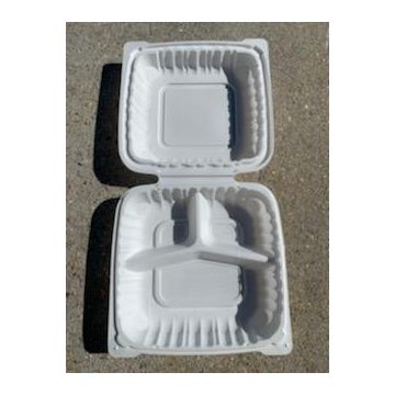 9" White 3 Compartment Hinged Clamshell Takeout Containers - 150/Case