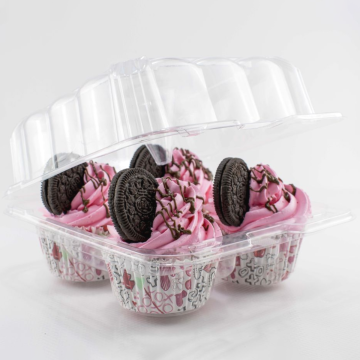 4 Cavity Stackable Cupcake Container with Deep Dome - 300/Case