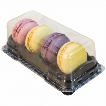 4 Cavity Macaron Container Black Base Clear Dome - 400/Case