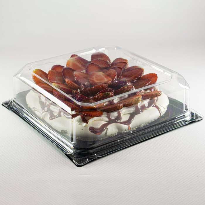 7" Square Cake Container with 2" Dome & Black Base Combo - 25/Pack, TUG-7S72-Bag25-Combo