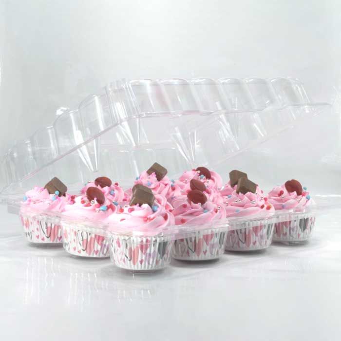 12 Cavity Stackable Cupcake Container with Deep Dome - 25/Pack, TUG-112-Bag25