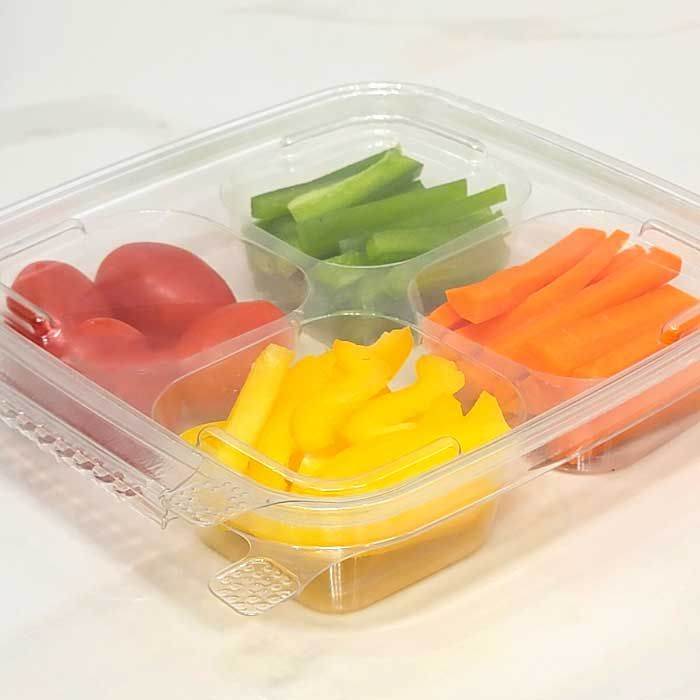 Tamper Evident 6" x 6" Footprint Clear Plastic Container With 4 Equal Compartments - 252/Case , Z-TUG-T41
