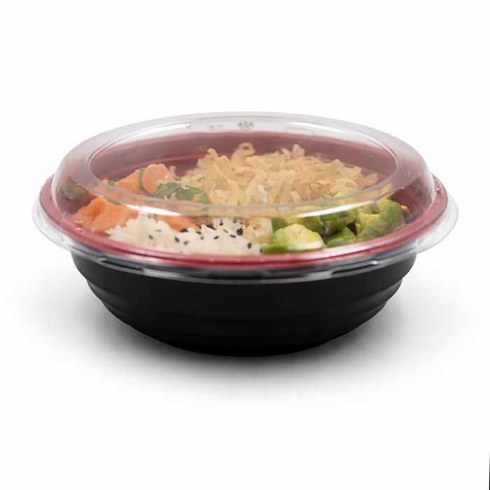 34 oz Large Red & Black Bowl with clear Lid- 200/Case, Z-PCC-CS-1000