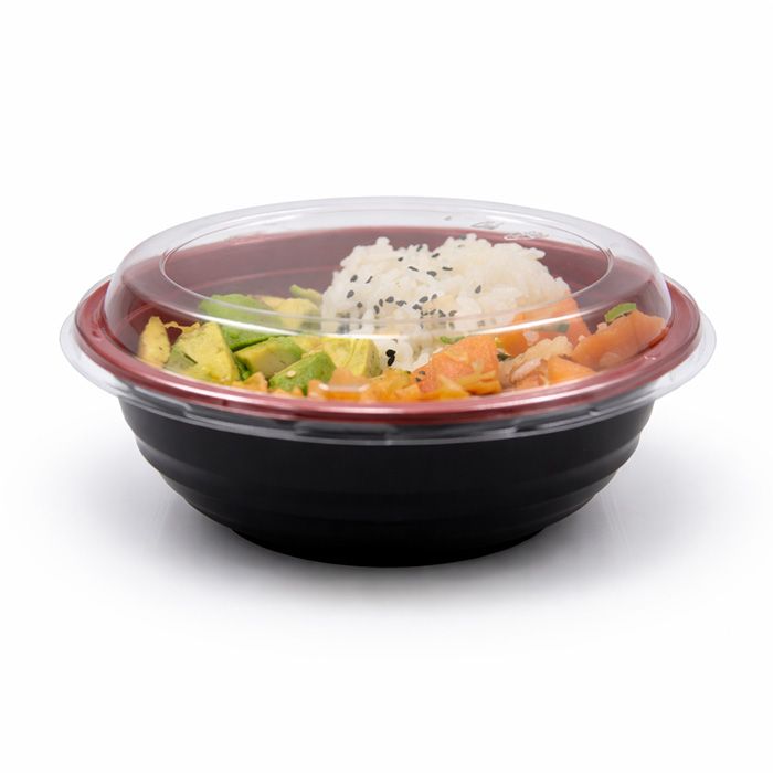 24 oz Small Red & Black Bowl with Clear Lid - 300/Case, Z-PCC-CS-700