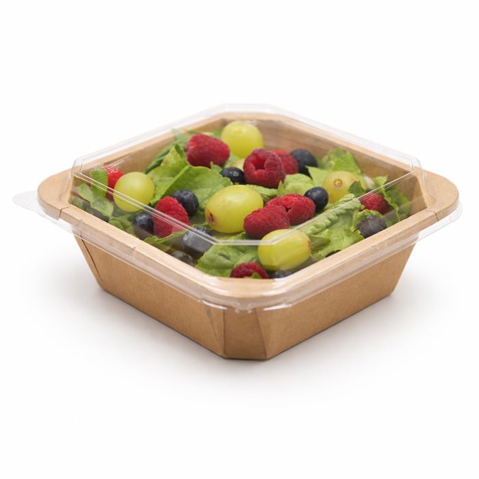 47 Oz Paper Container with Clear Lid 7.25x7.25x3" - 150/ Case, Z-TUG-TW1000