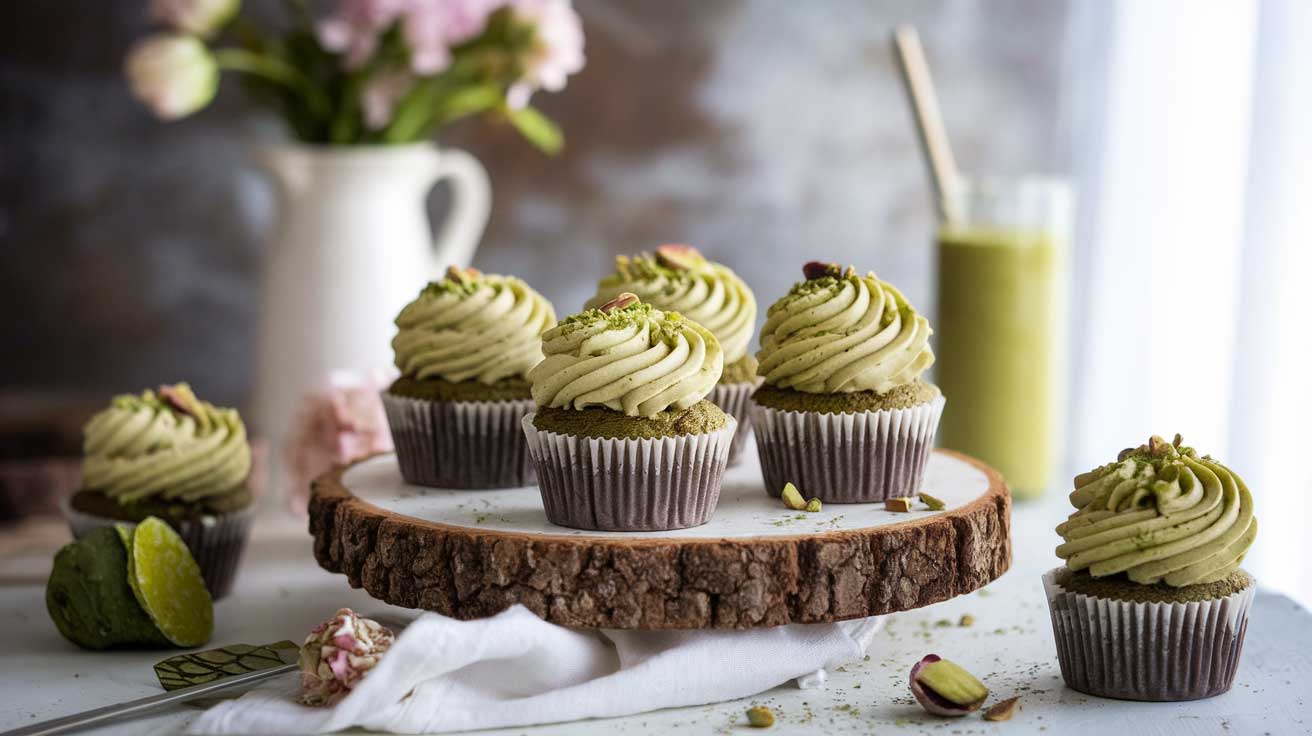 Matcha White Chocolate Cupcakes with Pistachio Cream