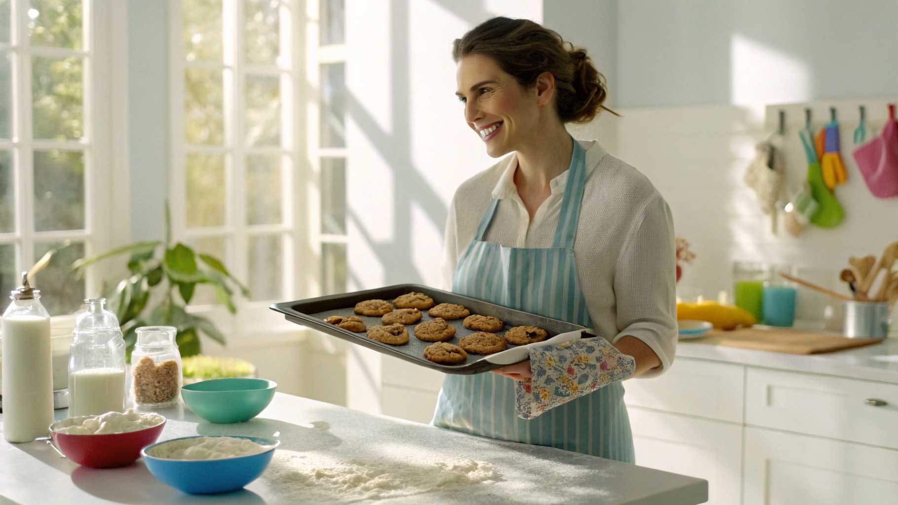 a confienen home baker holding a delicious tray of cookies -Cottage Food