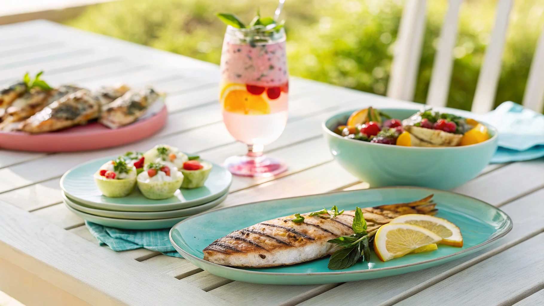 Summer Trends 2025_outdoor summer table with a vibrant food spread