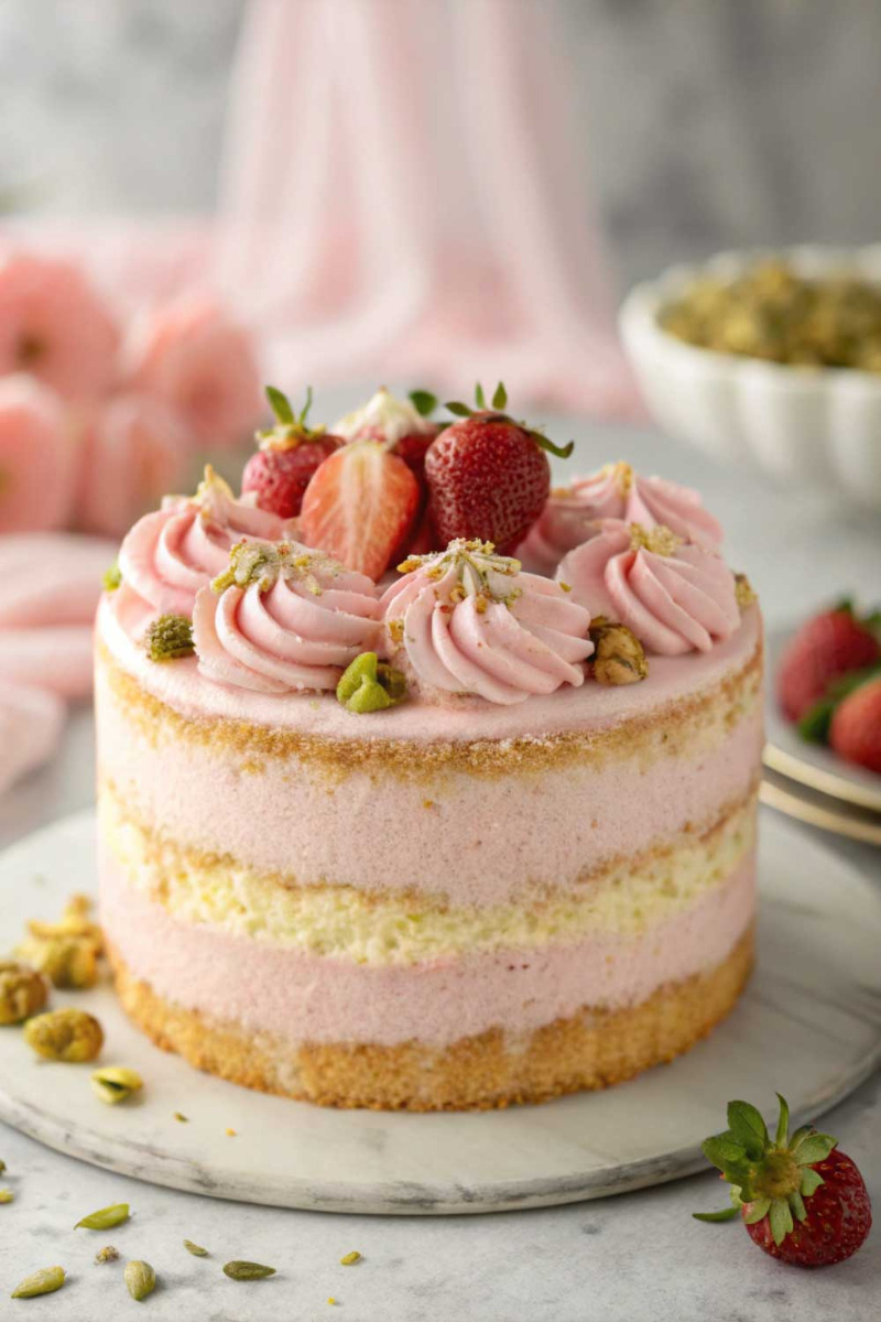 whole starwberry and champagne chiffon cake 